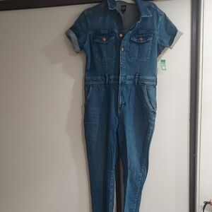GAP Blue Denim Jumpsuit with Rolled Sleeves